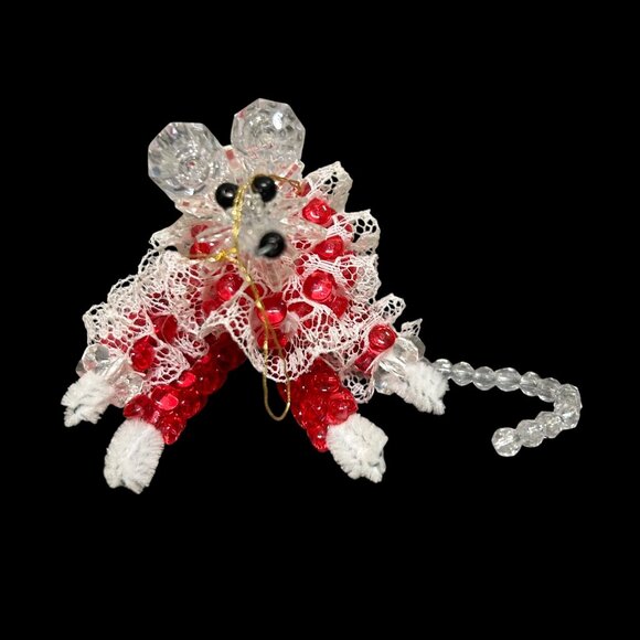 Sweet Vintage Plastic Bead Lucky Mouse Christmas Ornament - Picture 1 of 4